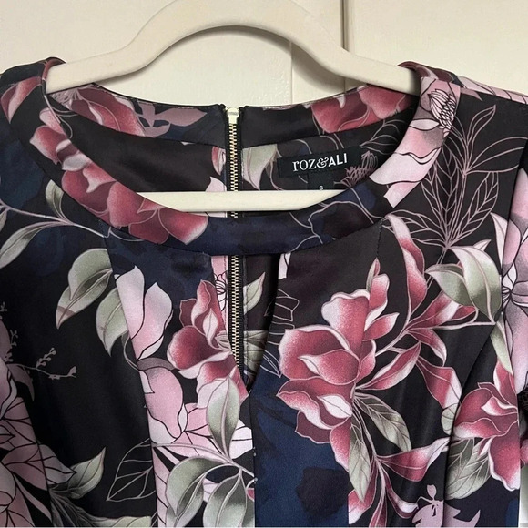 Roz & Ali‎ Navy Blue Pink Floral Dress Size 6 - Picture 2 of 10
